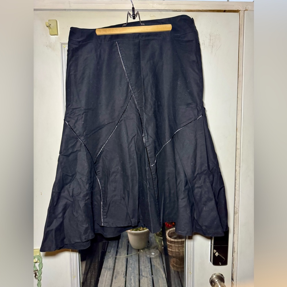 Simon Chang Black Midi Skirt with Seam Accents